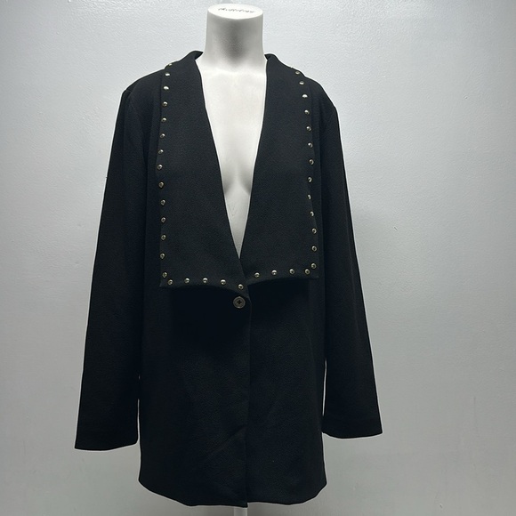 Michael Kors Blazer Jacket Long Sleeve Pockets Black Gold Studded Size Small - Picture 1 of 8